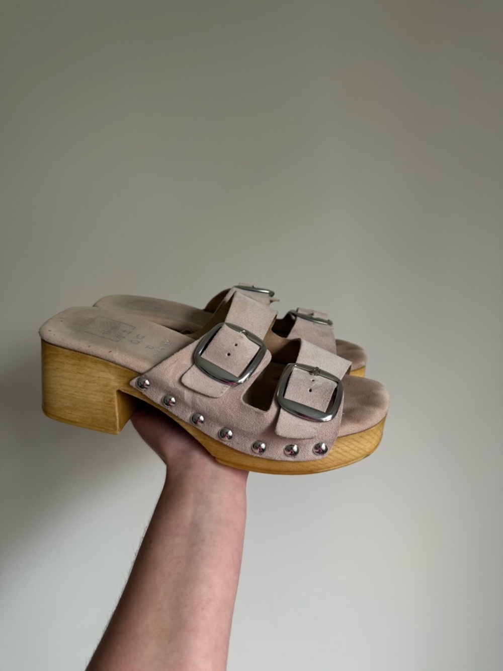 ShuShop Blush Suede Buckle Clog Sandals
